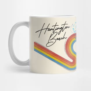 Retro 70s/80s Style Rainbow Surfing Wave Huntington Beach Mug